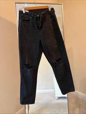 American Eagle Black Distressed High-Waist Jeans